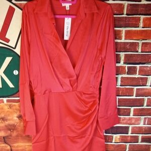 💩 The Drop Bitter Red Silky Wrap Like Dress